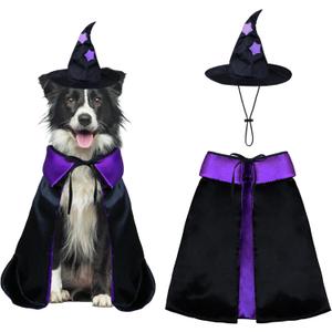 Dog Halloween Costumes, Dog Witch Costume Funny Pet Witch Cloak Cape Wizard Hat Holiday Outfit Clothes Halloween Costumes for Small Medium Large Dogs Pets (Medium)