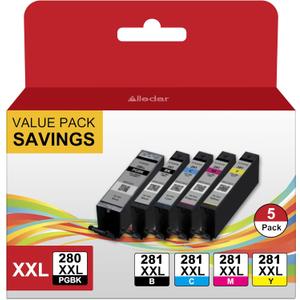 PGI-280XXL/CLI-281XXL 5-Color Value Pack Compatible Ink Cartridge Replacement for Canon PGI280XXL CLI281XXL 280XXL 281XXL to Work with TR860a TS702a TR7520 TR8520 TS6120 TS6220 (5 Pack)