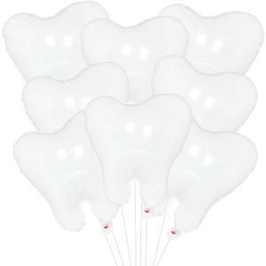 8 Pieces White Tooth Foil Balloons Decorations, 22 Inches Mylar Dental Balloons for Graduation, Tooth Fairy Parties, Dentist Office Decor, Kids First Tooth Celebrations, and Birthday Party Supplies