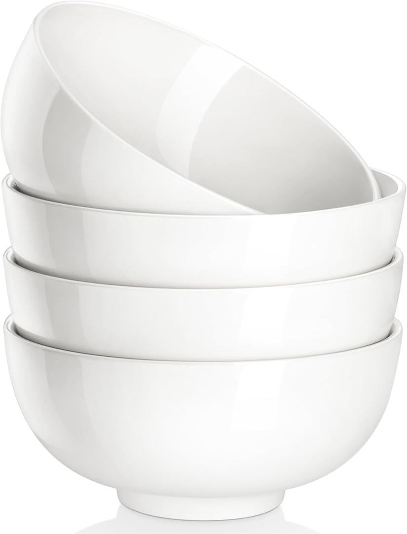 MALACASA 26 Oz Porcelain Soup Bowls Set of 4, White Ceramic Bowls for Kitchen, Cereal Bowl for Oatmeal, Fruit, Salad, Ramen and Rice Bowl -Dishwasher & Microwave Safe Bowls