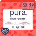 Pura Hypoallergenic Diaper Pants Size 9 (48+ lbs) Overnight, up to 12 Hours Leak Protection, Suitable for Sensitive Skin, Totally Chlorine Free, Soft Organic Cotton, 3 Packs of 15 (45 Pull Up Pants) (Size 9 (45 Diaper Pants))