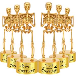 6 Pack Halloween Trophies Best Costume Skeleton Trophies Contest Plastic Gold Awards for Adults Party Favor Party Game Prizes