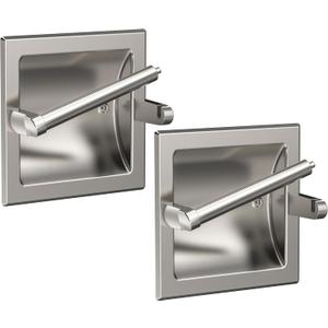 Toilet Paper Holder 2 Pack, Recessed Pivoting Toilet Paper Holder Wall Mount Stainless Steel for Large Rolls in Bathroom (Brushed Nickel)
