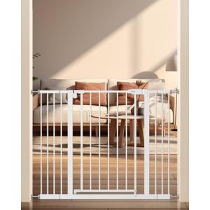 keny 29"-42.5" Baby Gate for Stairs, Auto Close Safety Dog Gate, Pressure Mounted Easy Walk Through Pet Gate for Doorways, Durable Stair Gate, 30" Tall, White