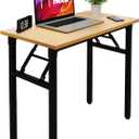 Need Folding Desk Small Desk 31 1/2" No Assembly Foldable Computer Desk for Small Space/Home Office/Dormitory,Teak&Black Frame