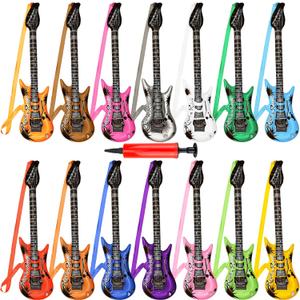 14 Pack Inflatable Guitar with Strap 37.4 inch Blow Up Guitars Assorted Color with 1 Red Air Pump for Kids Birthday Rock Star Party Decorations, 14 Colors