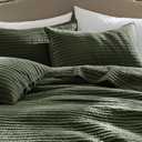 WDCOZY 100% Cotton Oversized King Size Quilt Set - Olive Green California Cal King Striped Pick Stitch Soft Lightweight Bedspread, Textured Like Linen, Farmhouse Country Rustic Coverlet, 3 Pieces
