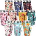 Layhit 10 Pcs Wildflower Coffee Cup Sleeves Reusable Floral Neoprene Cup Sleeve with Handle for 30 oz Cold Hot Drinks Beverages Tumbler, Wildflower Party Favors Gift Bulk