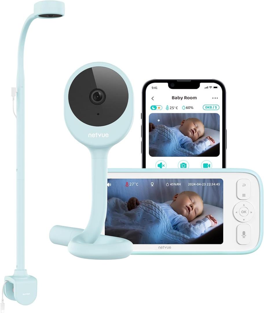NETVUE Upgraded Baby Camera Monitor Video - 5000mAh Baby Monitor with Camera and Audio, 5" Display, 4 in 1 Bracket Meets The Needs in All Scenarios, Smart Phone App, Cry Detection (Blue)