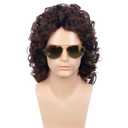 Kaneles Curly Long Wigs for Men 70s 80s Rocker Wig Dark Brown Halloween Cosplay Male Wig