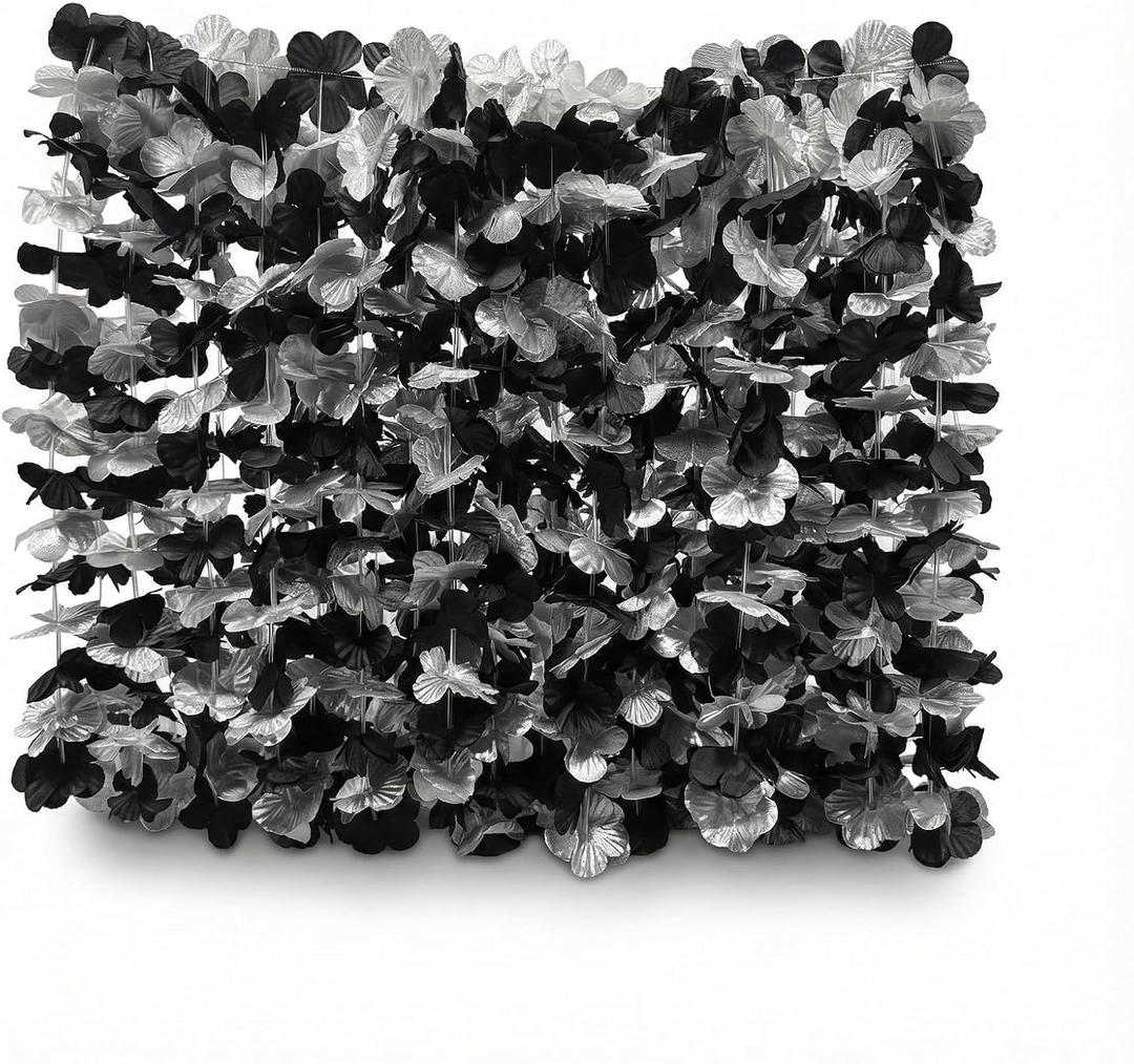 Premimum Full Hawaiian leis, Leis for Luau Party Bulk Single Color for Christmas Day, New Year Eve, Winter Cocktail Parties (41.5 24Pc Black& Sliver)