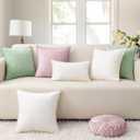 decorUhome Summer Chenille Soft Cozy Throw Pillow Covers 16x16 Set of 2, Modern Farmhouse Boho Velvet Decorative Pillow Cases with Stitched Edge for Couch Sofa Bed Home Decor, Blush Pink