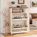 DWVO Shoe Cabinet Entryway, White Shoe Storage Cabinet with 2 Flip Drawers, Free Standing Hidden Narrow Shoe Rack Shoe Storage Organizer for Entryway/Hallway/Closet, White