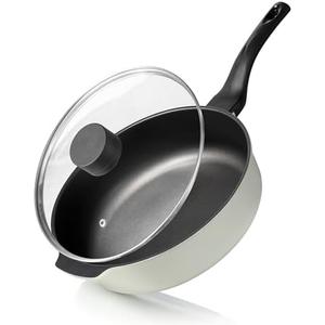 CAROTE 12 Inch Frying Pan with Lid Non Stick Frying Pans Large Saute Pan Non-Toxic Skillets Compatible with All Stovetops