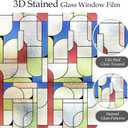 3D Stained Glass Window Privacy Film Decorative Non-Adhesive, 34.6 x 78.7 inches
