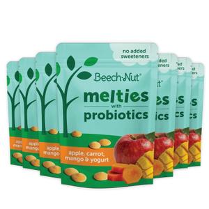 Beech-Nut Probiotic Melties Baby & Toddler Snack Melts, Apple Carrot Mango Yogurt, 1 oz (7 Pack) BB 4/1/26