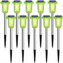 DenicMic Solar Lights Outdoor 10 Pack Waterproof Green LED Stainless Steel Stake Outside Lights for Yard Pathway Garden Driveway Walkway Landscape Path Lighting