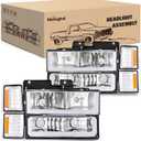 Nilight Headlights Assembly Led DRL for Chevy Silverado 1500 2500 3500 1994 1995 1996 1997 1998,1994-1998 Tahoe / C10 / CK/Suburban,(Side Maker Light Not for GMC Yukon) (Chrome+ Amber Reflector)