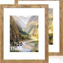 iRahmen 16x20 Picture Frame Set of 2 with Plexiglass, Display Pictures 11x14 with Mat or 16 x 20 Without Mat, Rustic Brown Wood Poster Frame for Photo Wall Gallery Mounting