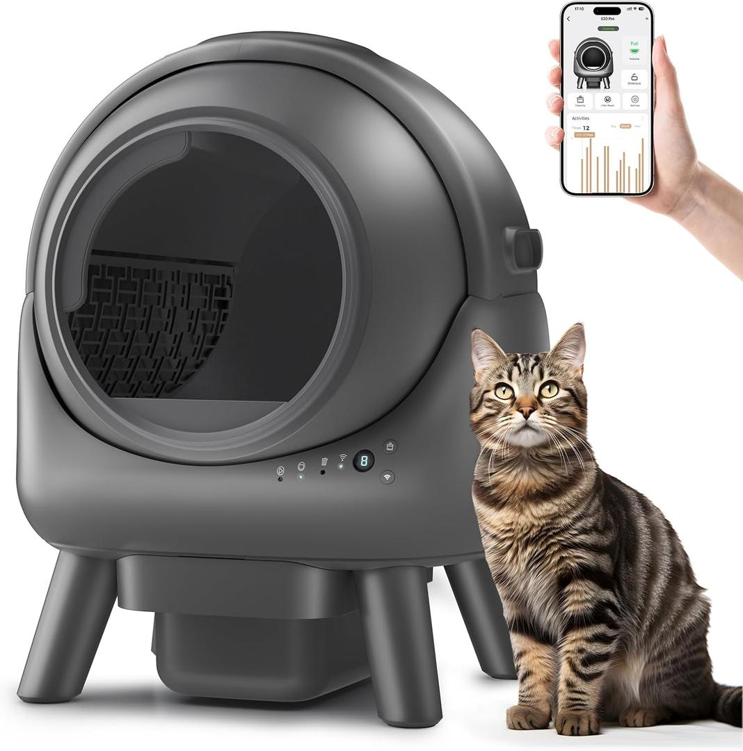 Self Cleaning Litter Box for Multiple Cats  Automatic Cat Litter Box with App Control, Odor-Free Waste Disposal, Dual Safety Sensors, Litter Bags, BlackGrayK4