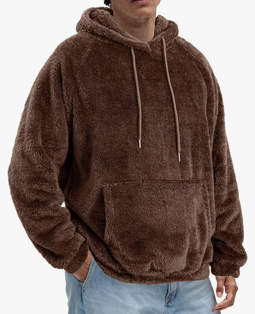 Fuzzy Sherpa Hoodie Sweatshirt Long Sleeve Fashion Pullover Fall Outwear Winter Hooded WL/ MS