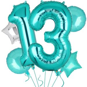 Teal Blue Number 13 Balloons 40 Inch Big Helium Mylar Digital Balloon Mermaid Theme Anniversary Wedding 13th Birthday Party Decor Supplies 5 Pcs