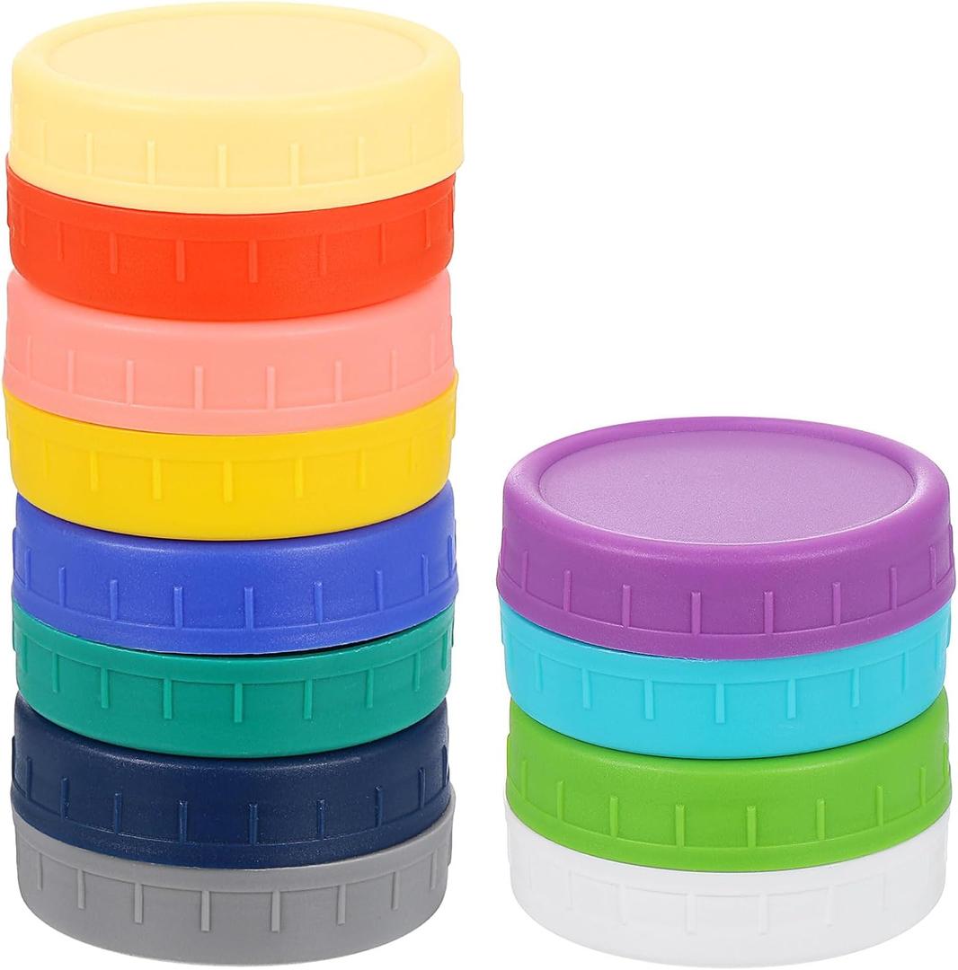 uxcell 12 Pcs Mason Jar Lids, Regular Mouth Plastic Lids with Silicone Rings, Food Storage Caps Jar Lids for Mason Canning Ball Jar