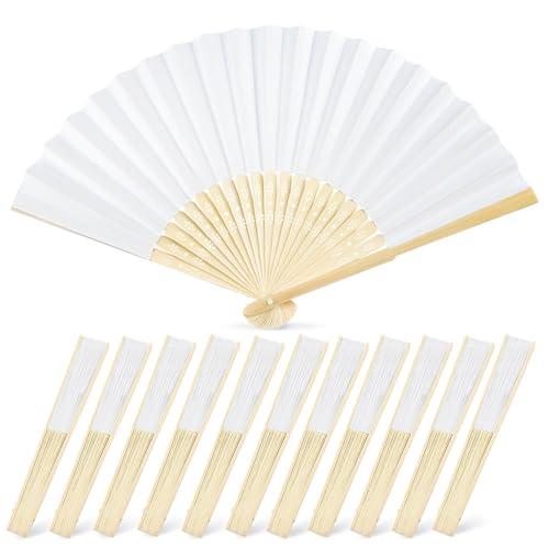 JOHOUSE 11 Pcs White Paper Fans Handheld – 8.3 Inch Foldable Hand Fan, Folding Fans Handheld for Women, Paper Fan for Wedding Guests, Bridal & Baby Shower Favors, Party Decorations
