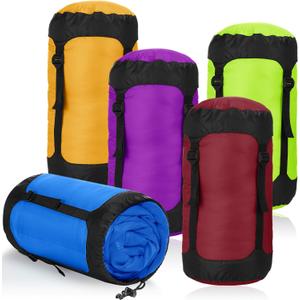 5 Pcs Compression Sacks for Backpacking 20L Camping Sleeping Bag Stuff Sacks for Backpacking Water Resistant Sleeping Bag Storage Sack for Space Saving Hiking Gear (Sports Colors)