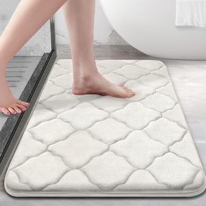 OLANLY Memory Foam Bath Mat Rug 30x20, Ultra Soft and Absorbent Bathroom Rugs, Non-Slip, Comfortable, Machine Washable Bath Carpet for Bathroom Floor, Tub, Shower and Home Decor Accessories, Cream