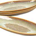 Serving Platter Olives Plate Large Tray Set of 4, For Entertaining Porcelain Trays, Salad, Appetizer, Pasta,Microwave, ovens dishwashers Safe,Brown reactive glaze 15.4 Inch