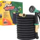 Flexi Hose with 8 Function Nozzle, 50FT - Lightweight Expandable Garden Hose, No-Kink Flexibility, 3/4 Inch Solid Brass Fittings and Double Latex Core (Black)