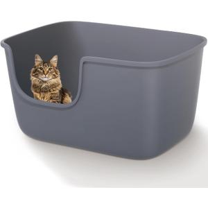 Vealind Large High Sided Cat Litter Box for Indoor Cats 22.2"14.9"12" Tall Litter Boxes with High Back Deep Wall XL Kitty Litter Boxes (Grey)