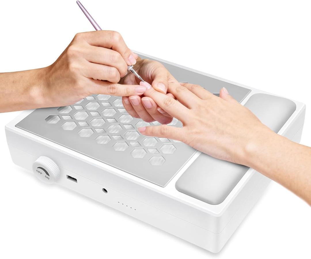 FAHKNS Nail Dust Collector for Nail Tech & Acrylic Nail Polishing, Adjustable Speed Nails Extractor Vacuum, Powerful Vacuum Fan, Low Noise, Reusable Filter & Magnetic Detachable Nail Salon