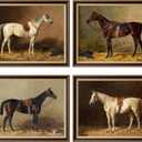 4Pcs Vintage Horse Poster Wall Art,Classic Equestrian Painting Picture Wall Decor,Rustic Antique Animal Canvas Print Artwork for Living Room,Bedroom,Gallery,Home Decoration 12x16in Unframed