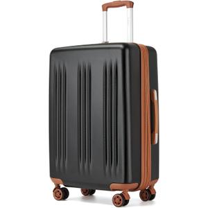 Kono Lightweight 24 Inch Expandable Luggage with Quiet Spinner Wheels TSA Lock, Scratch and Drop Resistant PC+ABS Hardside Durable Medium Checked Suitcase, Black & Brown