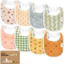 8-Pack Organic Baby Bibs for Boys, Girls - Soft Cotton Drooling and Teething Bibs for Baby Girl & Boy, Extra Absorbent, Easy To Clean & Put On for Toddler, Newborn, Infant 0-24 Months (Countryside)
