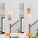 [Hardwired] Wall Sconces Set of Two, Brushed Gold Bathroom Sconces with Clear Glass, Modern Wall Light Fixtures for Bathroom Mirror Vanity, Living Room, Bedroom, Hallway, Stairway, Cabinet, Foyer
