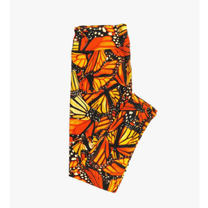 Lularoe Tall Curvy (TC fits Sizes 12-18) Monarch Butterfly Black Orange Red Yellow Buttery Soft Adult Leggings, Pack Of 3
