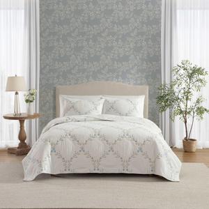 Laura Ashley - King Quilt Set, Super Soft & Breathable Embroidered Bedding with Matching Sham(s), Floral Home Decor (Floral Embroidery Blue, King)