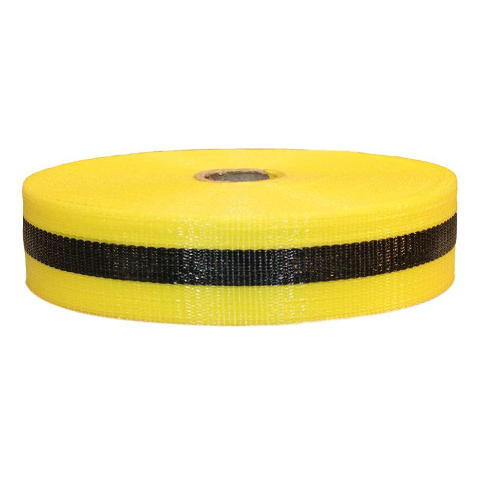 Woven Barricade Safety Tape - 2 in x 200 ft - Striped Webbed Polypropylene UV Resistant (Yellow)