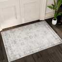 Istana Rug 2x3 - White Cream/Grey Area Rugs - Foldable Non-Shedding Washable Living Room Rug - Anti-Slip Rubber Backed Rugs 2x3 w/Soft Microfiber