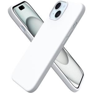 ORNARTO Compatible with iPhone 15 Case 6.1, Slim Liquid Silicone 3 Layers Full Covered Soft Gel Rubber Phone Case, Anti-Scratch Shockproof Protective Cover 6.1 Inch, White