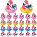 Lunmon 24 Pack End of Year Gifts Bulk with Cool Rubber Mini Float Graduation Gifts with Summer Cards Summer Beach Party Favors Pool Party Favors Goodie Bags (Flamingos)