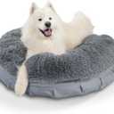 Best Friends by Sheri Ultra Calming Pouf Bed, Orthopedic Round Dog Bed for Joint Support, Faux Fur, Washable Cover, Tan, Large, 36"x36"