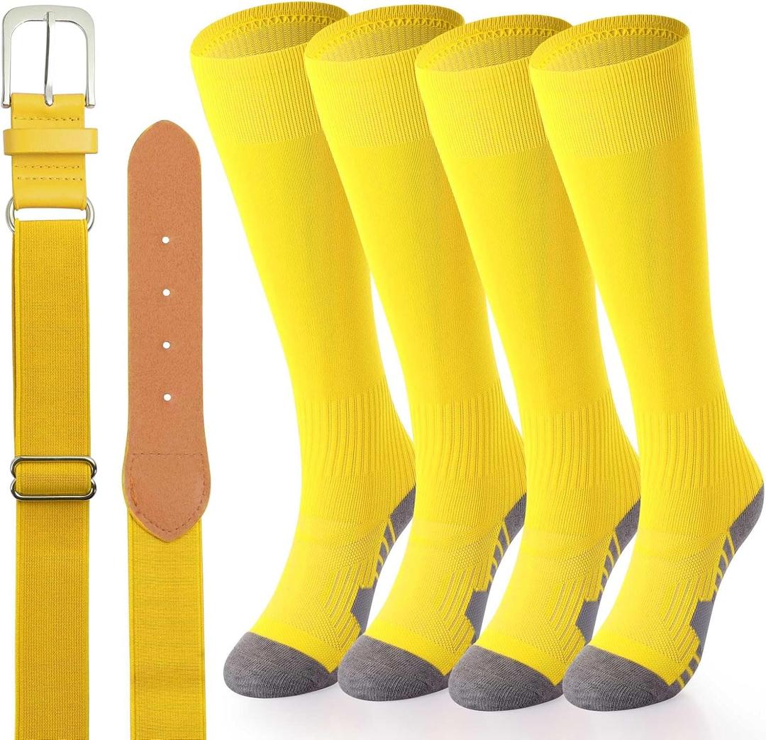 BEARAE Youth Baseball Socks with Belt Combo, Adjustable Elastic Belts and Softball Socks Set for Boys and Girls, M 