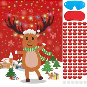 AINECON Pin Deer Game 24 Player Holiday Party Games for Family, Pin The Nose on The Reindeer, Christmas Party Favors & Activities