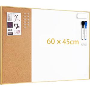 ARCOBIS Dry Erase Cork Board Combo, 24"X18" Bulletin White Board for Wall, Magnetic Corkboard Whiteboard Combination, Vision Board for Office, Home, School Gold Frame