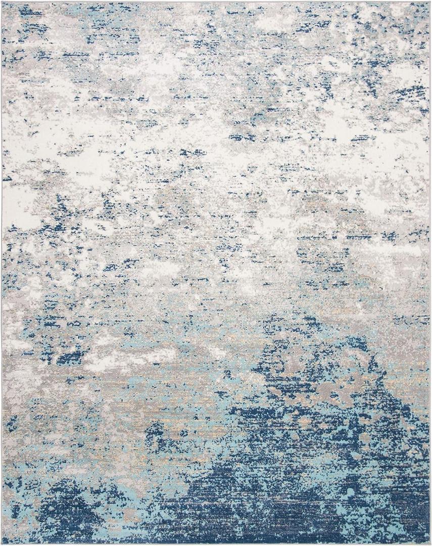 SAFAVIEH Brentwood Collection Area Rug - 8' x 10', Light Grey & Blue, Modern Abstract Design, Non-Shedding & Easy Care, Ideal for High Traffic Areas in Living Room, Bedroom (BNT822F)