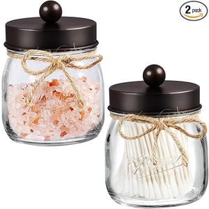 SheeChung 1 Pack Small Mason Jars Qtip Holders, Bathroom Shelf Decor, Guest Bathroom Decor for Cotton Balls, Floss Pick, Cotton Round Pads - Bronze